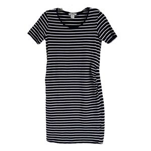 H&M Maternity Navy Blue and White Striped Dress